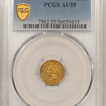 $1 1863 TY 3 $1 GOLD DOLLAR – PCGS AU-55, VERY RARE CIVIL WAR DATE, 6,200 MINTAGE