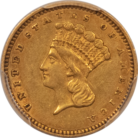 $1 1863 TY 3 $1 GOLD DOLLAR – PCGS AU-55, VERY RARE CIVIL WAR DATE, 6,200 MINTAGE