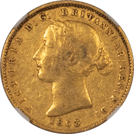 Bullion 1863 AUSTRALIA GOLD 1/2 SOVEREIGN, VICTORIA, KM-3 – NGC VF-25, SCARCE!