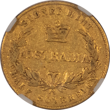 Bullion 1863 AUSTRALIA GOLD 1/2 SOVEREIGN, VICTORIA, KM-3 – NGC VF-25, SCARCE!