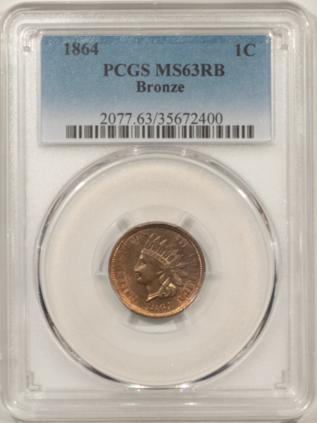 Indian 1864 INDIAN CENT, BRONZE – PCGS MS-63 RB!