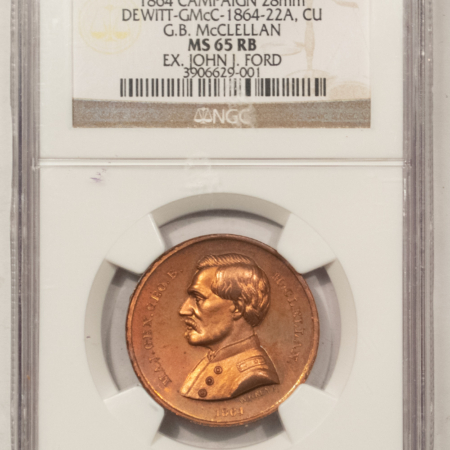 New Store Items 1864 G.B. MCCLELLAN 28mm CAMPAIGN COPPER MEDAL, NGC MS-65 RB; EX JOHN J. FORD