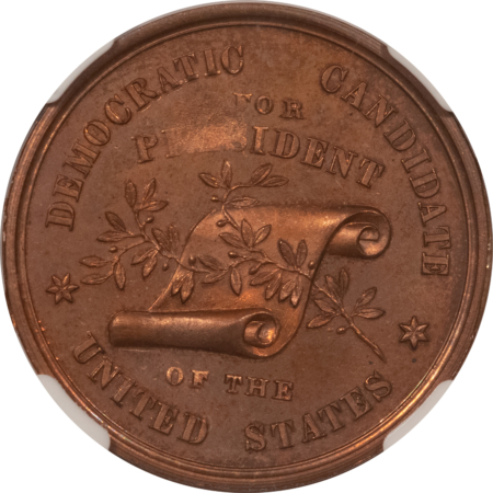 Exonumia 1864 G.B. MCCLELLAN 28mm CAMPAIGN COPPER MEDAL, NGC MS-65 RB; EX JOHN J. FORD