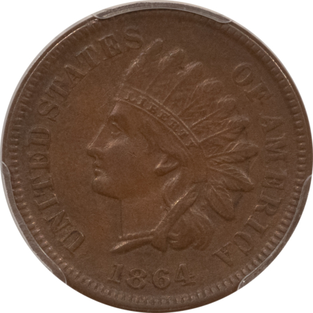 Indian 1864 INDIAN CENT, L ON RIBBON – PCGS AU-53