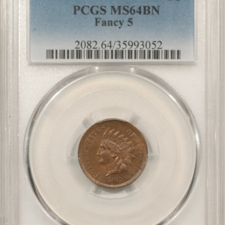 Indian 1865 INDIAN CENT, FANCY 5 – PCGS MS-64 BN, PREMIUM QUALITY!