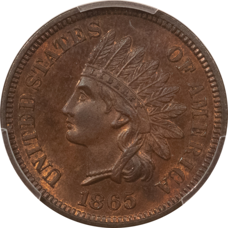 Indian 1865 INDIAN CENT, PLAIN 5 – PCGS MS-64 BN, ATTRACTIVE & LOOKS GEM!