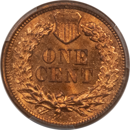 Indian 1865 INDIAN CENT, PLAIN 5 – PCGS MS-65 RB, PRETTY GEM! FULLY RED REVERSE!