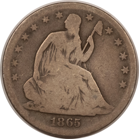 Half Dollars 1865-S LIBERTY SEATED HALF DOLLAR, SCARCE CIVIL WAR DATE – CIRCULATED!