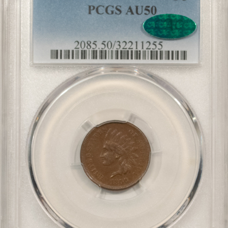 CAC Approved Coins 1866 INDIAN CENT – PCGS AU-50, CAC APPROVED!