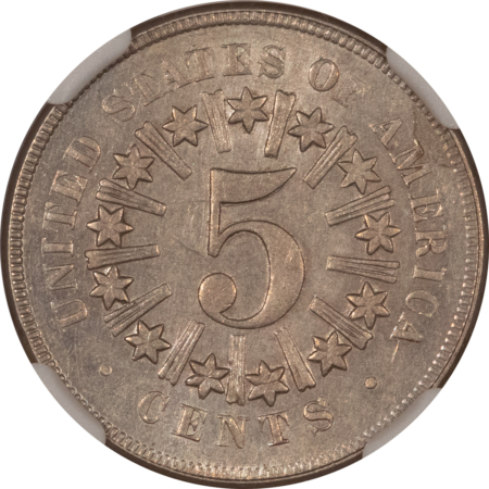 New Certified Coins 1866 SHIELD NICKEL WITH RAYS – NGC MS-62, NICE ATTRACTIVE TYPE COIN