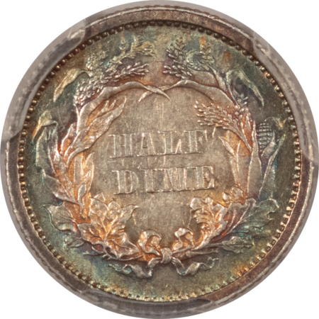 Half Dimes 1866 SEATED LIBERTY HALF DIME – PCGS AU-58, VERY PRETTY & SCARCE! POP 8