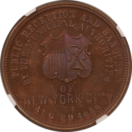 Exonumia RARE 1866 ANDREW JOHNSON 31mm CAMPAIGN MEDAL, DEWITT AJOHN-1866-4, NGC MS-65 RB!