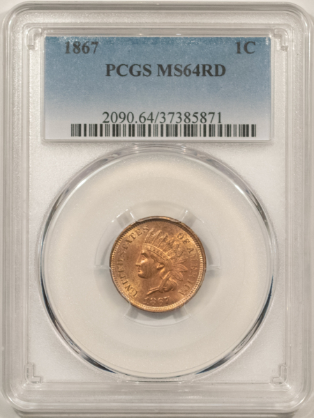 Indian 1867 INDIAN CENT – PCGS MS-64 RD, PRETTY! FULLY RED!