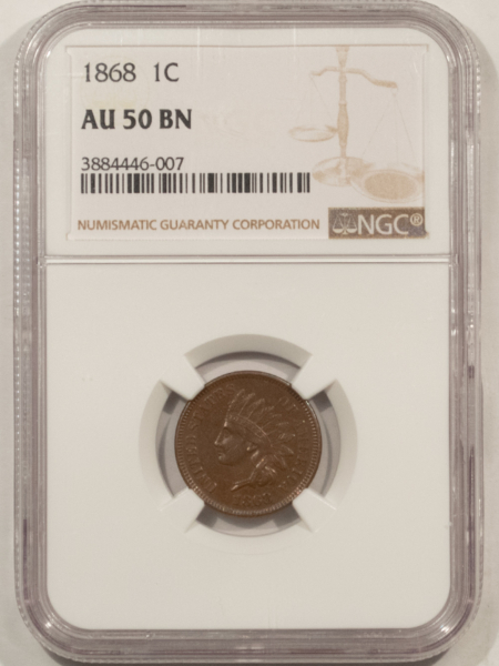 Indian 1868 INDIAN CENT – NGC AU-50 BN