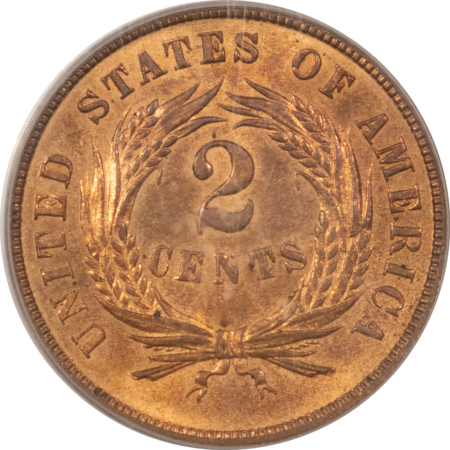 New Certified Coins 1868 TWO CENT PIECE – PCGS MS-65 RD, RED GEM, OLD GREEN HOLDER, FRESH & RARE!