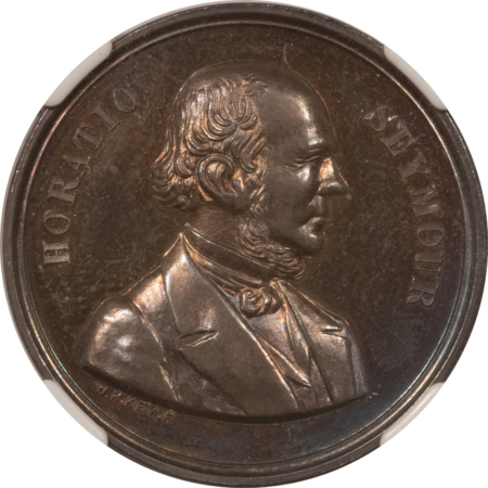 Exonumia 1868 HORATIO SEYMOUR 28mm SILVER CAMPAIGN TOKEN, DEWITT HS-1868-8, NGC MS-64