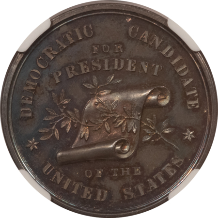 Exonumia 1868 HORATIO SEYMOUR 28mm SILVER CAMPAIGN TOKEN, DEWITT HS-1868-8, NGC MS-64