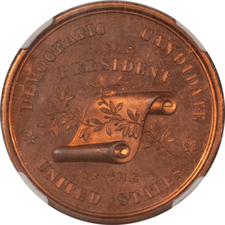 1868 HORATIO SEYMOUR CAMPAIGN TOKEN, COPPER, DEWITT HS-1868-8, NGC MS-65 RD PL!