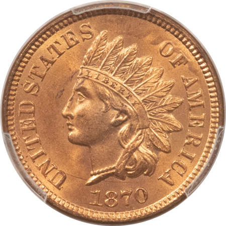Indian 1870 INDIAN CENT, SHALLOW N – PCGS MS-64 RD, EAGLE EYE PHOTO SEAL, FULLY RED!