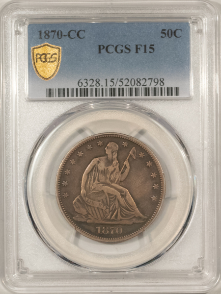 Half Dollars 1870-CC SEATED LIBERTY HALF DOLLAR PCGS F-15, RARE DATE! VF DETAIL! CARSON CITY!