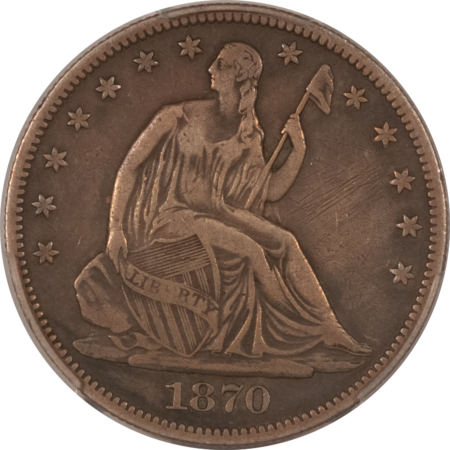 Half Dollars 1870-CC SEATED LIBERTY HALF DOLLAR PCGS F-15, RARE DATE! VF DETAIL! CARSON CITY!
