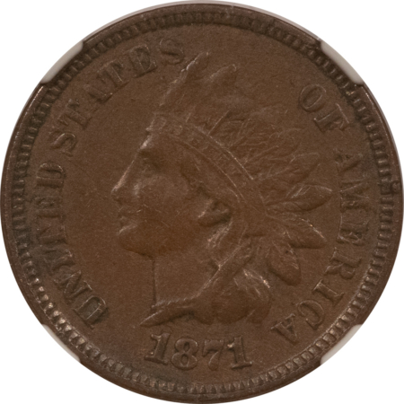 Indian 1871 INDIAN CENT – NGC AU-50 BN