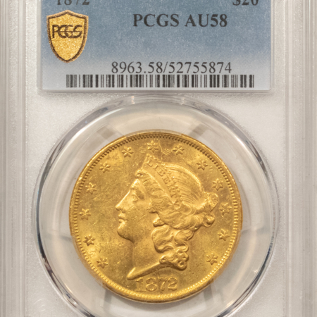 $20 1872 $20 LIBERTY GOLD DOUBLE EAGLE – PCGS AU-58, BETTER DATE!