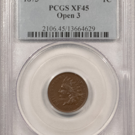 Indian 1873 INDIAN CENT, OPEN 3 – PCGS XF-45, CHOCOLATE BROWN!