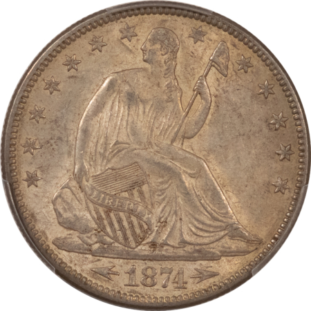 Half Dollars 1874 SEATED LIBERTY HALF DOLLAR WB-102 LG ARROWS PCGS AU-58 ORIGINAL & WHOLESOME