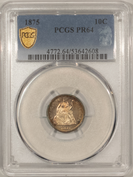 Dimes 1875 PROOF SEATED LIBERTY DIME – PCGS PR-64, REALLY PRETTY!