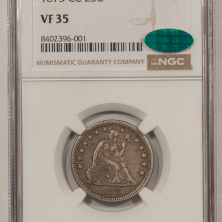 CAC Approved Coins 1875-CC SEATED LIBERTY QUARTER NGC VF-35 CAC PQ++ PERFECT GREY CIRC CARSON CITY!