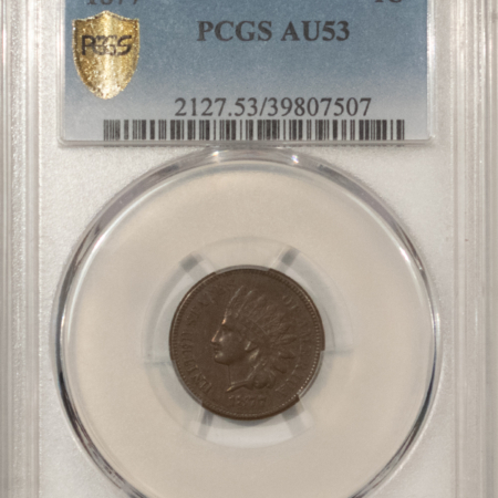 Indian 1877 INDIAN CENT – PCGS AU-53, CHOCOLATE BROWN, KEY-DATE!