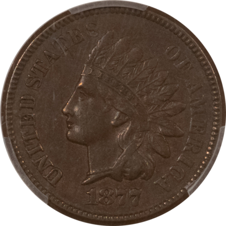 Indian 1877 INDIAN CENT – PCGS AU-53, CHOCOLATE BROWN, KEY-DATE!