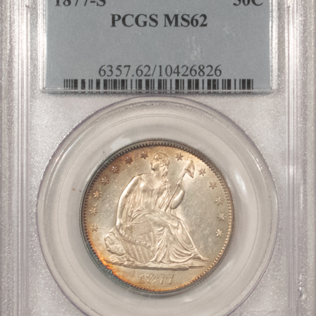 Half Dollars 1877-S SEATED LIBERTY HALF DOLLAR – PCGS MS-62, FRESH & FLASHY!