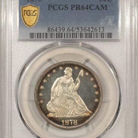 Half Dollars 1878 PROOF SEATED LIBERTY HALF DOLLAR PCGS PR-64 CAM, DRAMATIC CAMEO, BEAUTY!