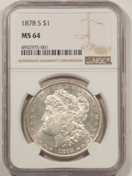 Dollars 1878-S $1 MORGAN DOLLAR – NGC MS-64, WHITE & LUSTROUS!