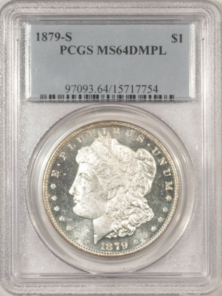 Dollars 1879-S $1 MORGAN DOLLAR – PCGS MS-64 DMPL DEEP MIRROR PROOFLIKE, GREAT CONTRAST!