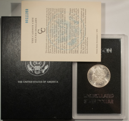 Dollars 1880-CC $1 MORGAN DOLLAR – GSA W/ BOX & ORIGINAL CARD, CHOICE+ BU, CARSON CITY!