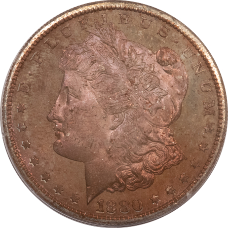 Dollars 1880-S $1 MORGAN DOLLAR PCGS MS-63 PL, RATTLER HOLDER, UNUSUAL TONING, PROOFLIKE