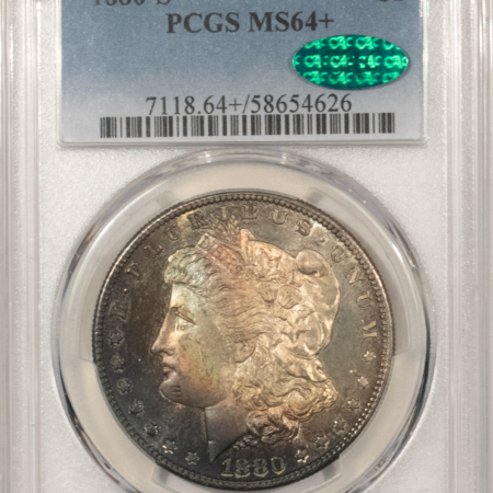 CAC Approved Coins 1880-S $1 MORGAN DOLLAR – PCGS MS-64+ CAC, 65+ QUALITY, PRETTY COLOR & PQ!