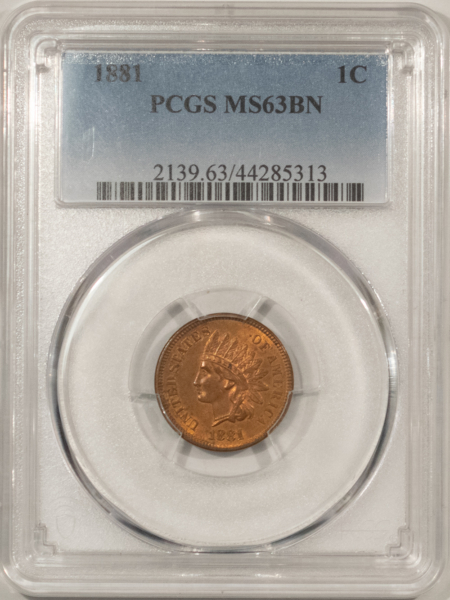 Indian 1881 INDIAN CENT – PCGS MS-63 BN, LOOKS GEM!