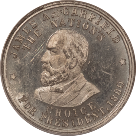 Exonumia 1881 JAMESGARFIELD POLITICAL TOKEN, DEWITT JG-1880-7B, WHITE METAL-NGC MS-64 DPL