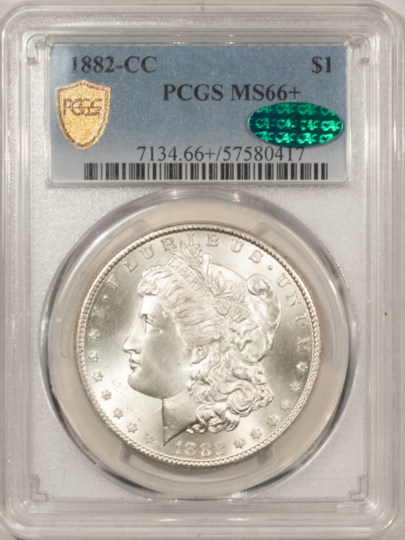CAC Approved Coins 1882-CC $1 MORGAN DOLLAR – PCGS MS-66+ CAC, BLAZING WHITE, SUPERB GEM QUALITY!