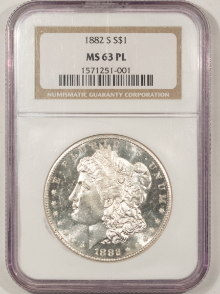 Dollars 1882-S $1 MORGAN DOLLAR – NGC MS-63 PL, FLASHY & DEEP!