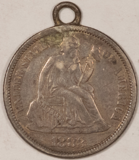 Dimes 1883 SEATED DIME LOVE TOKEN “TC” – HIGH GRADE & ORNATE WITH LOOP!