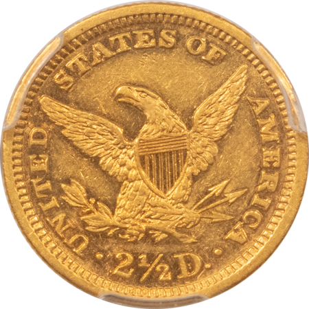 $2.50 1883 $2.50 LIBERTY GOLD QUARTER EAGLE – PCGS AU-55 VERY RARE DATE, MINTAGE 1910!