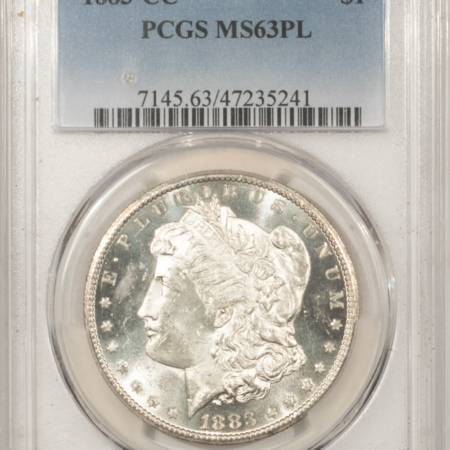Dollars 1883-CC $1 MORGAN DOLLAR – PCGS MS-63 PL, FROSTED! SUPER FLASHY, CARSON CITY!