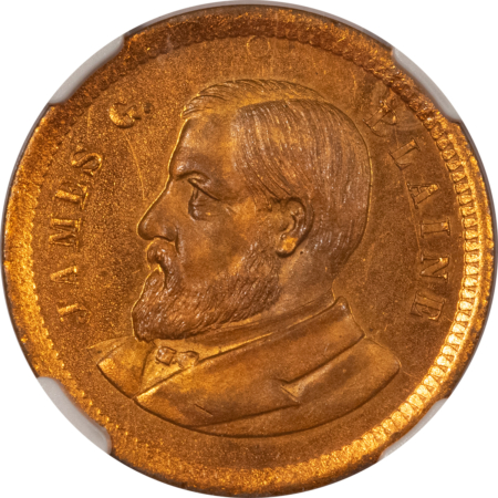 Exonumia 1884 JAMES BLAINE CAMPAIGN TOKEN, DEWITT JGB-1884-18, BRASS, EX-DEWITT-NGC MS-65