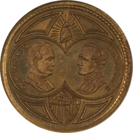 Exonumia 1884 CLEVELAND-HENDRICKS JUGATE CAMPAIGN MEDAL, DEWITT GC-1884-12, NGC MS-65!