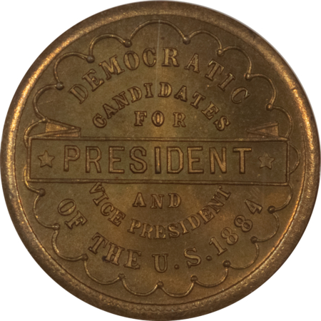 Exonumia 1884 CLEVELAND-HENDRICKS JUGATE CAMPAIGN MEDAL, DEWITT GC-1884-12, NGC MS-65!